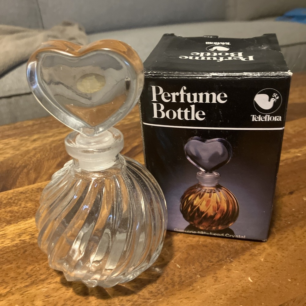 Vintage‎ Perfume Bottle Optic Swirl 18% Lead Crystal w/ Heart Stopper Teleflora